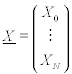 <math> <semantics> <mrow> <munder accentunder='true'> <mi>X</mi> <mo stretchy='true'>&#x00AF;</mo> </munder> <mo>=</mo><mrow><mo>(</mo> <mrow> <mtable> <mtr> <mtd> <mrow> <msub> <mi>X</mi> <mn>0</mn> </msub>  </mrow> </mtd> </mtr> <mtr> <mtd> <mo>&#x22EE;</mo> </mtd> </mtr> <mtr> <mtd> <mrow> <msub> <mi>X</mi> <mi>N</mi> </msub>  </mrow> </mtd> </mtr>  </mtable> </mrow> <mo>)</mo></mrow> </mrow> <annotation encoding='MathType-MTEF'> </annotation> </semantics> </math> 