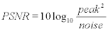 <math display='block'> <semantics> <mrow> <mi>P</mi><mi>S</mi><mi>N</mi><mi>R</mi><mo>=</mo><mn>10</mn><msub> <mrow> <mi>log</mi><mo>&#x2061;</mo> </mrow> <mrow> <mn>10</mn> </mrow> </msub> <mfrac> <mrow> <mi>p</mi><mi>e</mi><mi>a</mi><msup> <mi>k</mi> <mn>2</mn> </msup> </mrow> <mrow> <mi>n</mi><mi>o</mi><mi>i</mi><mi>s</mi><mi>e</mi> </mrow> </mfrac> </mrow> <annotation encoding='MathType-MTEF'> </annotation> </semantics> </math> 