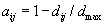 <math display='block' xmlns='http://www.w3.org/1998/Math/MathML'> <semantics>  <mrow>   <msub>    <mi>a</mi>    <mrow>     <mi>i</mi><mi>j</mi>    </mrow>   </msub>   <mo>=</mo><mn>1</mn><mo>&#x2212;</mo><msub>    <mi>d</mi>    <mrow>     <mi>i</mi><mi>j</mi>    </mrow>   </msub>   <mo>/</mo><msub>    <mi>d</mi>    <mrow>     <mi>max</mi><mo>&#x2061;</mo>    </mrow>   </msub>     </mrow> <annotation encoding='MathType-MTEF'> MathType@MTEF@5@5@+=feaafiart1ev1aaatCvAUfeBSjuyZL2yd9gzLbvyNv2CaerbuLwBLnhiov2DGi1BTfMBaeXatLxBI9gBaerbd9wDYLwzYbItLDharqqtubsr4rNCHbGeaGqiVu0Je9sqqrpepC0xbbL8F4rqqrFfpeea0xe9Lq=Jc9vqaqpepm0xbba9pwe9Q8fs0=yqaqpepae9pg0FirpepeKkFr0xfr=xfr=xb9adbaqaaeGaciGaaiaabeqaamaabaabaaGcbaGaamyyamaaBaaaleaacaWGPbGaamOAaaqabaGccqGH9aqpcaaIXaGaeyOeI0IaamizamaaBaaaleaacaWGPbGaamOAaaqabaGccaGGVaGaamizamaaBaaaleaaciGGTbGaaiyyaiaacIhaaeqaaaaa@432C@</annotation> </semantics></math>